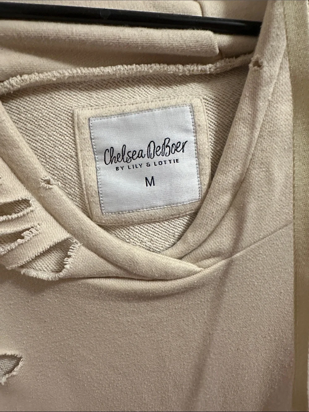 Distressed Cream Hoodie Sweater - Relaxed Crew Neck